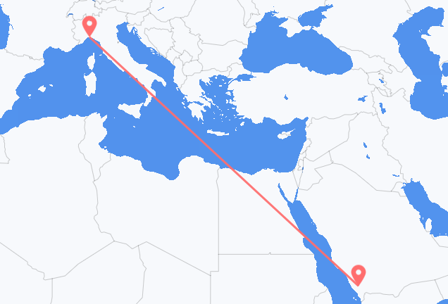 Flyreiser fra Abha, Saudi-Arabia til Genova, Italia