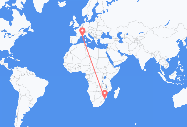 Flug frá Maputo, Mósambík til Toulon, Frakklandi