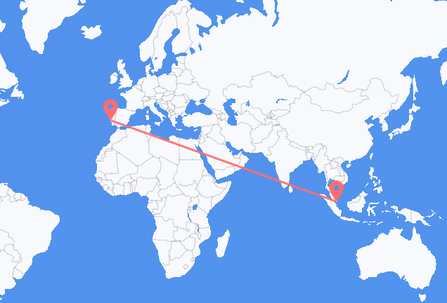 Vluchten van Singapore naar Lissabon