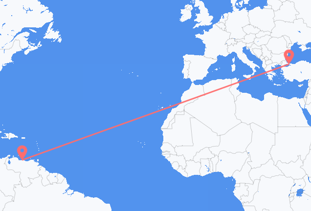 Vluchten van Caracas naar Istanboel