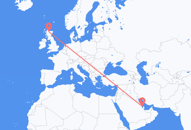 Vluchten van Bahrain Island naar Inverness