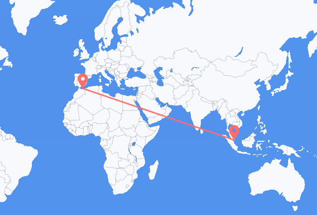 Flyg från Singapore, Singapore till Melilla, Spanien