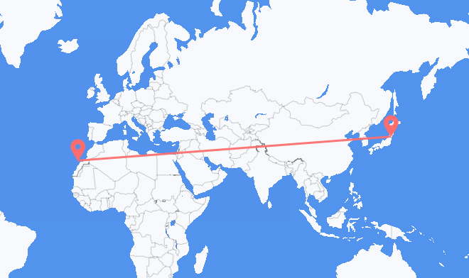 Flyrejser fra Sendai til Ajuy