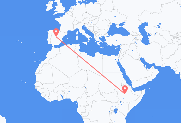 Vluchten van Addis Abeba naar Madrid