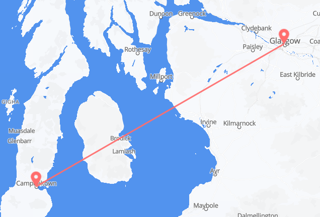 Vluchten van Glasgow, Schotland naar Campbeltown, Schotland