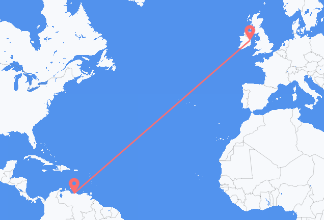 Vluchten van Caracas naar Dublin