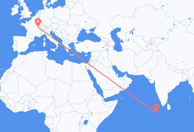Flyg från Malé, Maldiverna till Dole, Frankrike