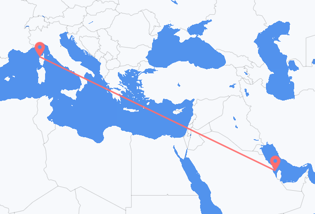 Vluchten van Bahrain Island naar Calvi