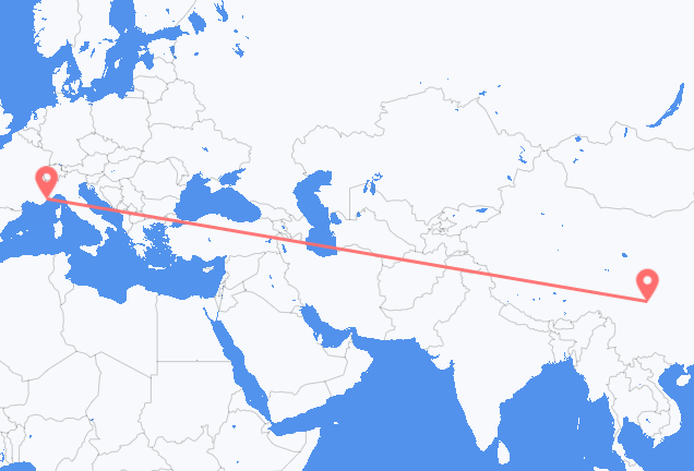 Flyreiser fra Chengdu, til Nice