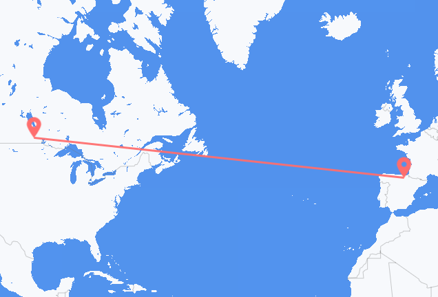 Flyreiser fra Winnipeg, Canada til Vitoria, Spania