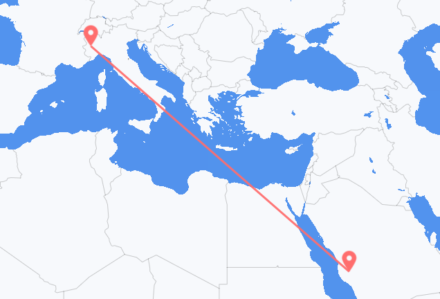 Flug frá Ta ef, Sádi-Arabíu til Tórínó, Ítalíu