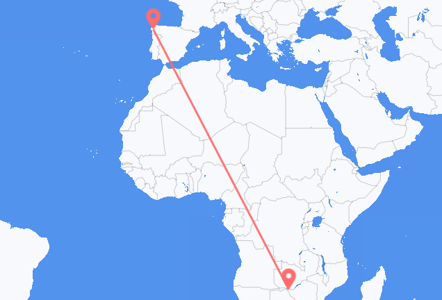 Flyreiser fra Victoria Falls, til Santiago de Compostela