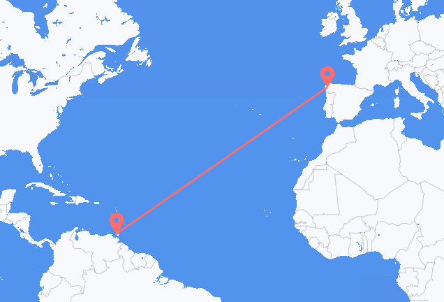 Flyrejser fra Port-of-Spain til Santiago de Compostela