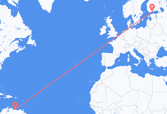 Vluchten van Caracas naar Helsinki