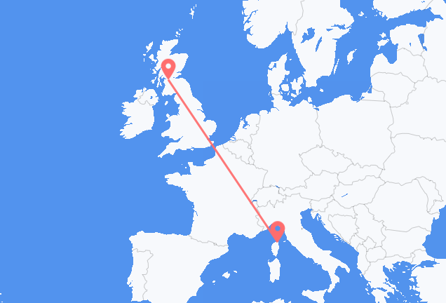 Flug frá Glasgow, Skotlandi til Bastia, Frakklandi