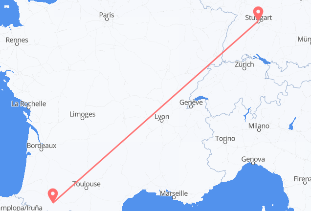 Flyg från Stuttgart till Lourdes (kommun i Brasilien, São Paulo, lat -20,94, long -50,24)