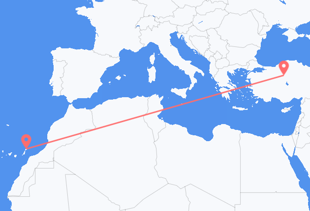 Vluchten van Ankara naar Lanzarote