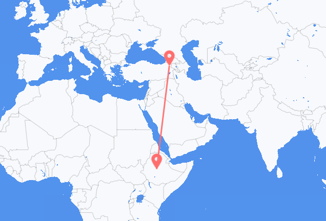 Vluchten van Addis Abeba naar Kars