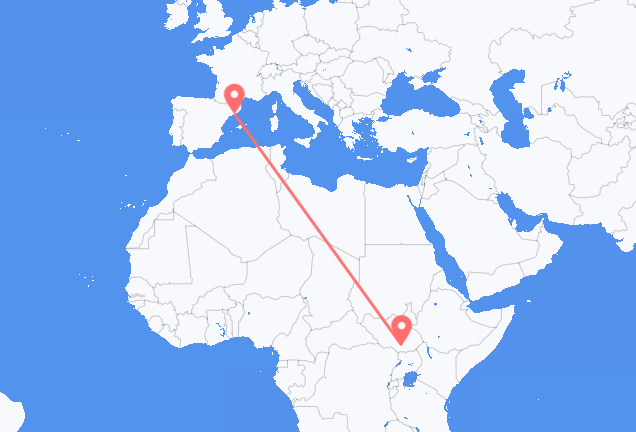 Flyreiser fra Juba, til Barcelona