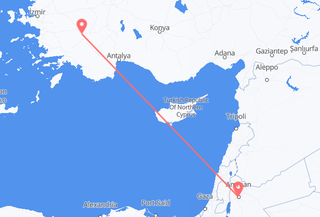 Vluchten van Amman naar Denizli