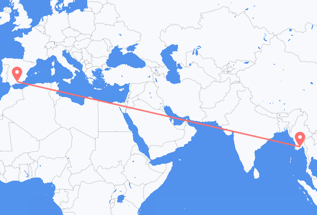ヤンゴンからグラナダ行きのフライト