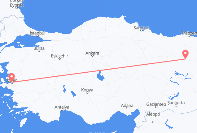 Flyg från Izmir, Turkiet till Erzincan, Turkiet