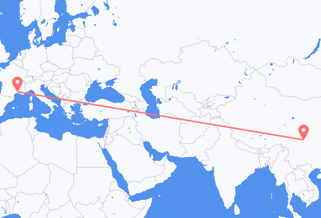 Flyreiser fra Chengdu, Kina til Nimes, Frankrike