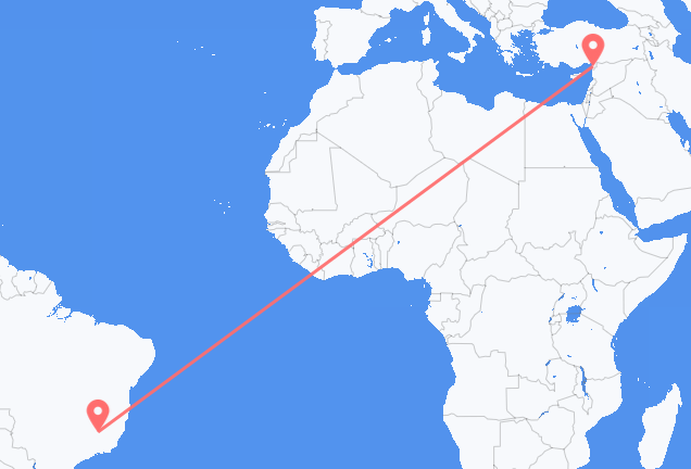 Loty z Belo Horizonte, Brazylia do prowincji Hatay, Turcja