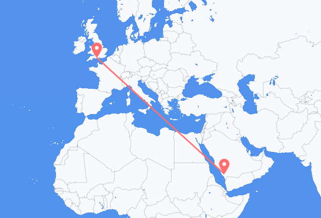 Flyg från Abha, Saudiarabien till Bournemouth, England