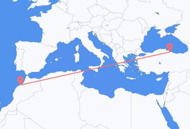 Flyreiser fra Casablanca, til Samsun