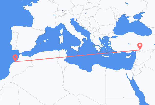 Flyreiser fra Casablanca, til Gaziantep