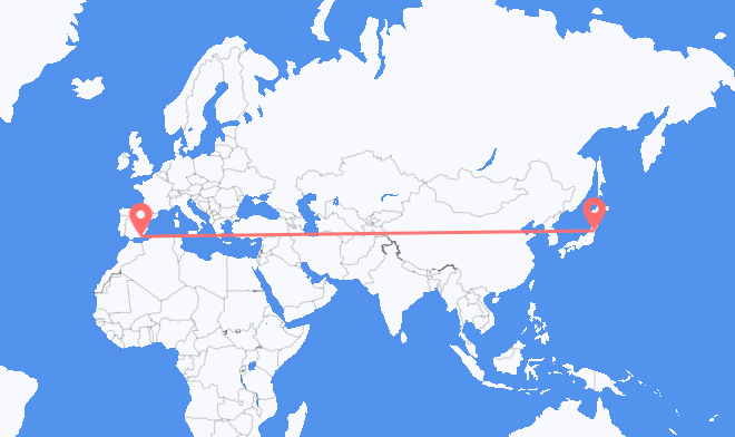 Flyrejser fra Sendai til Almeria