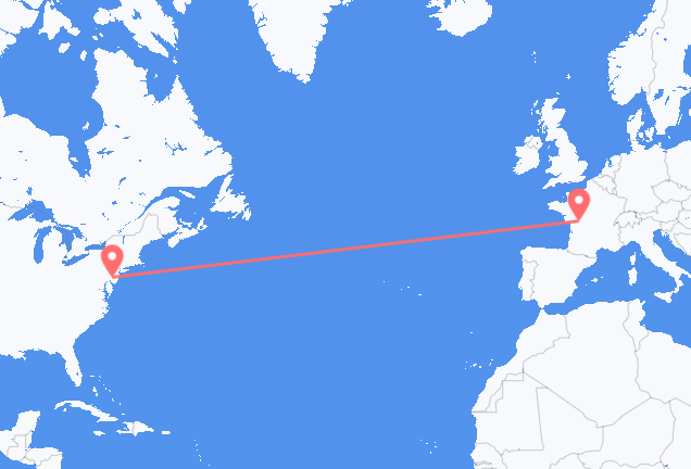 Voos do norte da Filadélfia, Estados Unidos para Poitiers, França