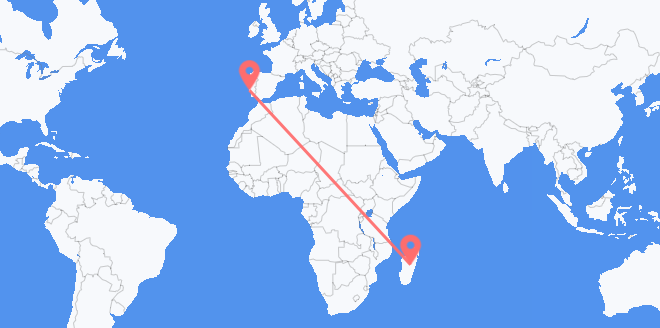 Flyreiser fra Madagaskar til Portugal