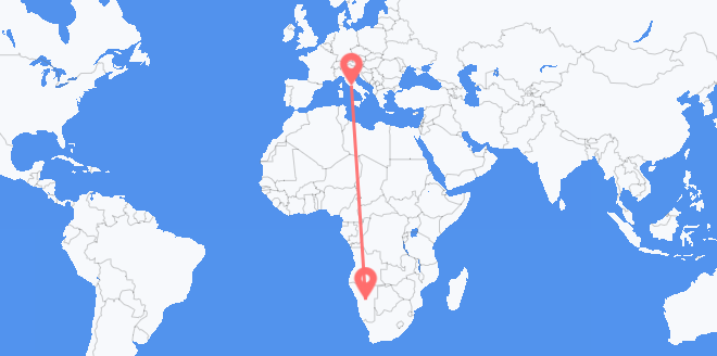 Flyrejser fra Namibia til Italien