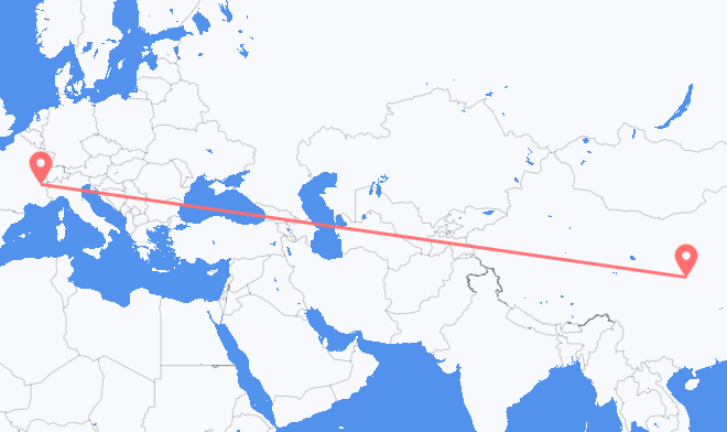 Loty z Xi'an, Chiny do Chambery’ego, Francja