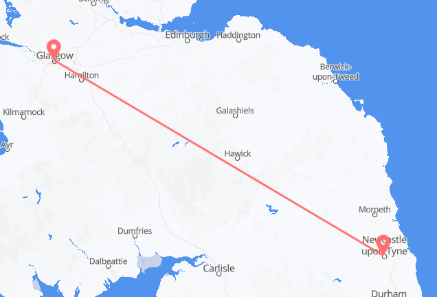 Vluchten van Glasgow naar Newcastle upon Tyne