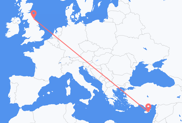 Vluchten van Newcastle upon Tyne naar Larnaca