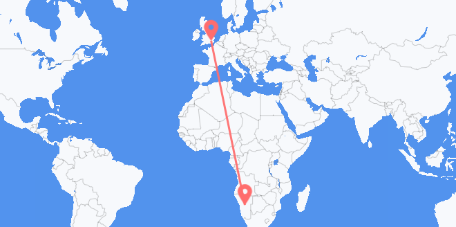 Flyrejser fra Namibia til Storbritannien