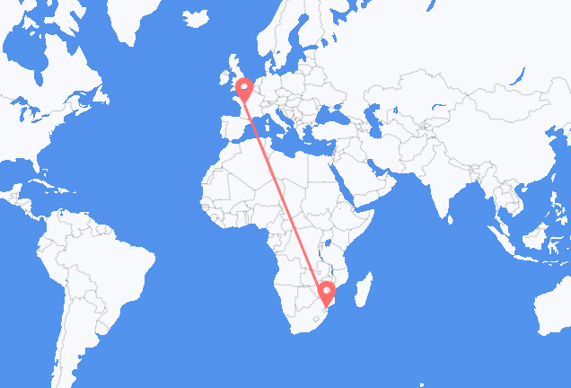 Flug frá Maputo, Mósambík til Poitiers, Frakklandi