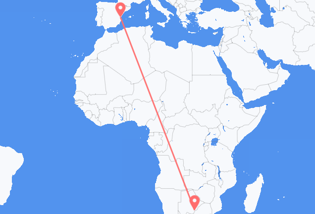 Vluchten van Gaborone naar Valencia