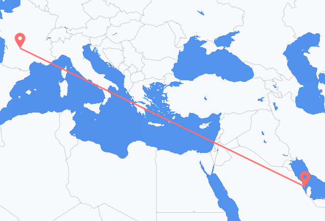 Vluchten van Bahrain Island, Bahrein naar Brive-la-Gaillarde, Frankrijk