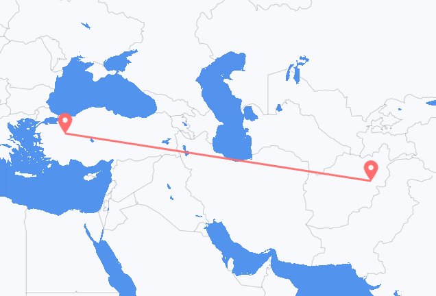 Flüge von Kabul, Afghanistan nach Kütahya, die Türkei