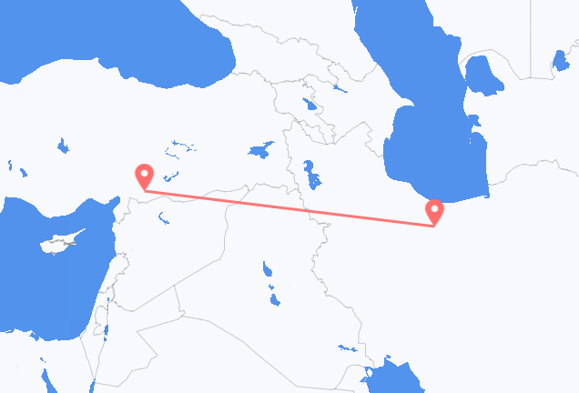 Flyreiser fra Teheran, til Gaziantep