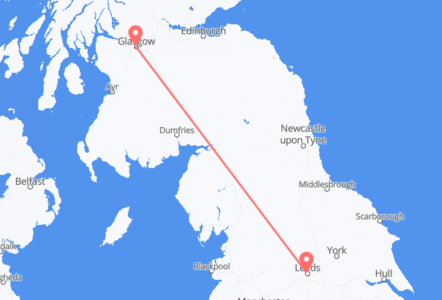 Vluchten van Glasgow naar Leeds