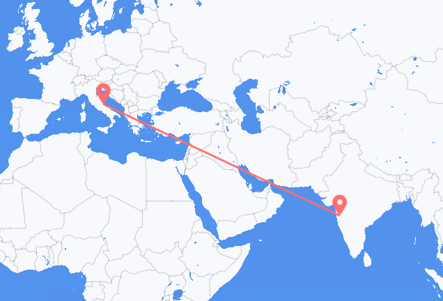 インドのプネから、イタリアのペスカーラまでのフライト