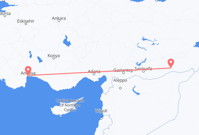 Flüge von Antalya, die Türkei nach Mardin, die Türkei