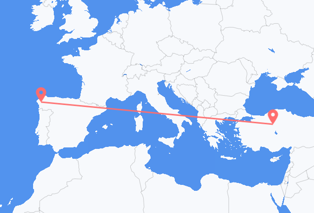 Vluchten van Ankara naar Santiago de Compostella