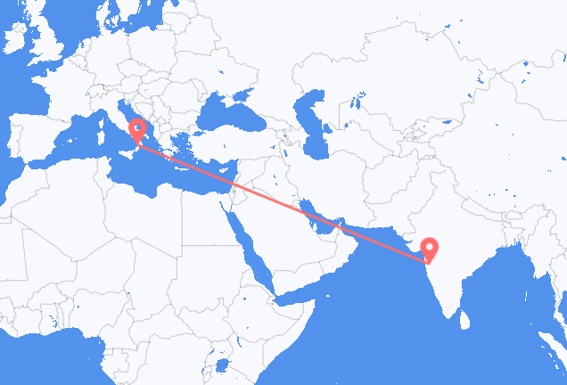 インドのプネから、イタリアのラメツィア テルメまでのフライト