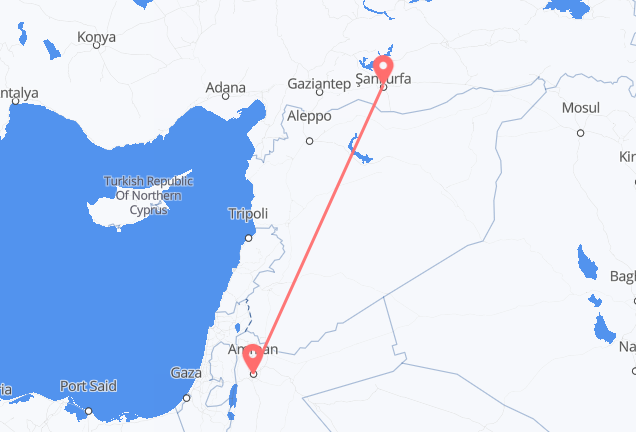 Vluchten van Amman naar Sanliurfa